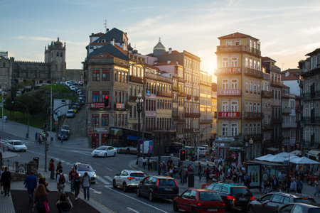 PORTO, PORTUGAL - OCT 31, 2016: View one of the streets in the historical centre of the Old Porto downtown. The settlement existed long before the arrival of the Romans, municipality was founded in 1123.のeditorial素材