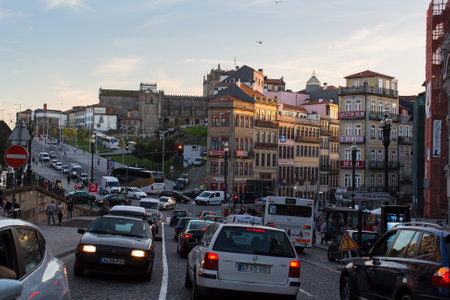 PORTO, PORTUGAL - OCT 31, 2016: View one of the streets in the historical centre of Old Porto downtown. The settlement existed long before the arrival of the Romans, municipality was founded in 1123.のeditorial素材