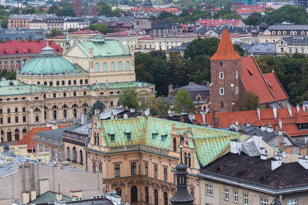 Top view of buildings in the Old centre of Krakow, Poland.