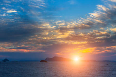 Stunning sunset among Islands in the Aegean sea.の写真素材