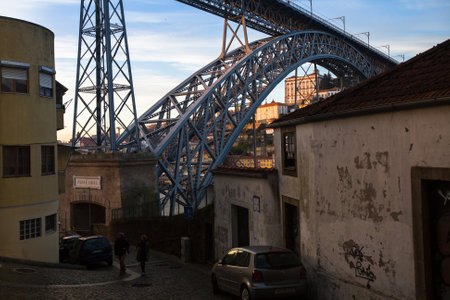 PORTO, PORTUGAL - JAN 11, 2017: One of the streets in the historical centre of Old Porto downtown. City of Porto won the European Best Destination 2012 and 2014 awards.のeditorial素材