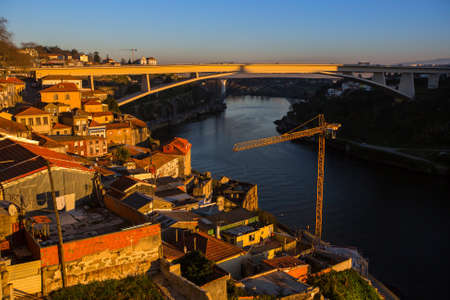 Area near Douro river in the sunset rays, Porto, Portugal.