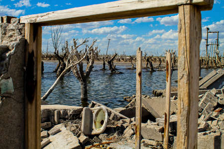 Abandoned ghost city. Ruins of the deceased town in Argentina.の写真素材