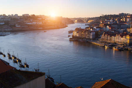 Top view of Douro river in Porto, Portugal.の写真素材