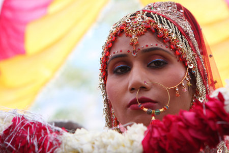HARIDWAR, INDIA - JAN 14, 2009: Unidentified local people during traditional Indian Hindu wedding. India celebrates about 10 million weddings per year, of which about 80% are Hindu weddings.のeditorial素材