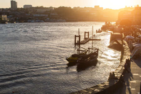 Douro river and Ribeira at sunset, Porto, Portugal.の写真素材