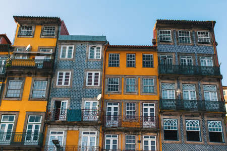 Buildings of houses in old Porto downtown, Portugal.の写真素材