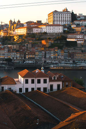 Bird's-eye view Douro river at old downtown of Porto, Portugal.の写真素材