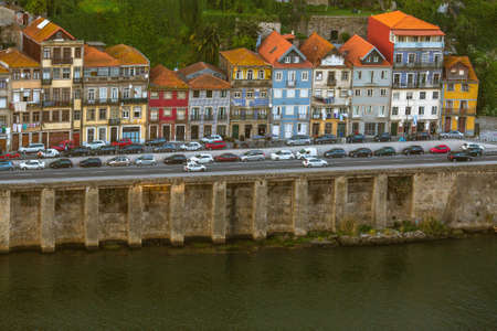 Promenade of Douro river from side Porto downtown, Portugal. 