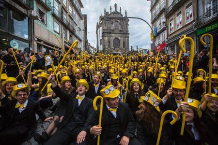 PORTO, PORTUGAL - MAY 9, 2017: Participants of Queima Das Fitas Parade - traditional festivity of...