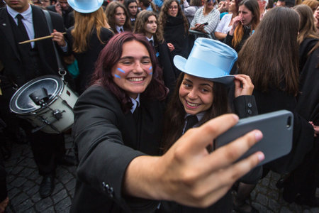 PORTO, PORTUGAL - MAY 9, 2017: Participants of Queima Das Fitas Parade - traditional festivity of students of Portuguese universities. Porto's Queima was the first to reborn after the 1974 revolution.のeditorial素材