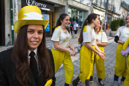 PORTO, PORTUGAL - MAY 8, 2017: Participants of the Queima das Fitas - is a traditional festivity of...