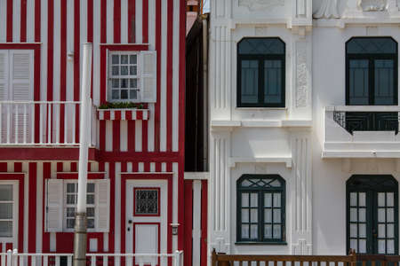 Striped houses in Costa Nova, Portugal.の写真素材