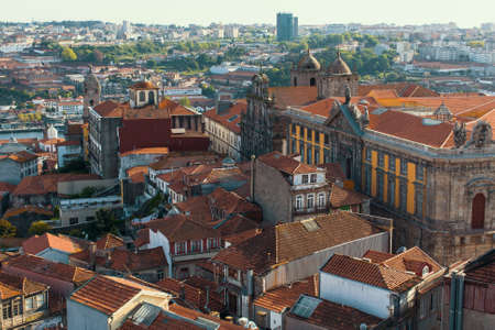 Bird's-eye view old downtown of Porto, Portugal.の写真素材