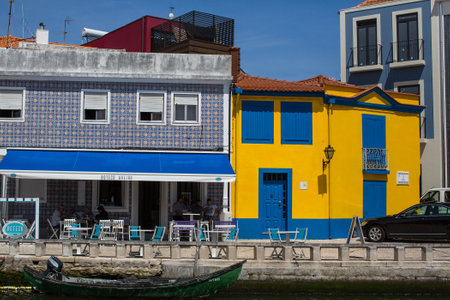 AVEIRO, PORTUGAL - MAY 16, 2017: One of the streets in the city centre. Aveiro, known as the Venice of Portugal, also known for its production of salt, which is used for fertilizer in the area.のeditorial素材
