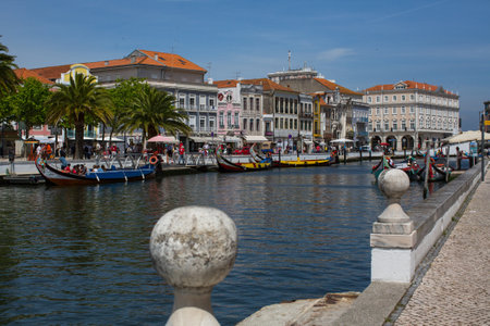 AVEIRO, PORTUGAL - MAY 16, 2017: One of the streets in the city centre. Aveiro, known as the Venice of Portugal, also known for its production of salt, which is used for fertilizer in the area.のeditorial素材