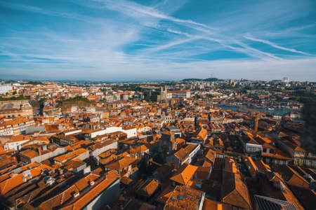 Bird's-eye view of old Porto downtown, Portugal.の写真素材