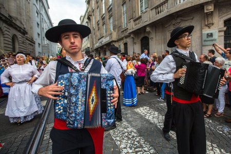 PORTO, PORTUGAL - JUN 25, 2017: Festival of St John (Festa de Sao Joao). Happens every year and has the status of the city's most important festival, yet it is relatively unknown outside the country.のeditorial素材