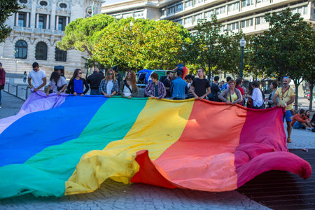 PORTO, PORTUGAL - JULY 1, 2017: Participants at the Gay Pride parade in the centre of the old...