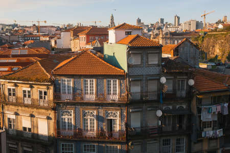 Residential buildings in the old part of Porto, Portugal.の写真素材
