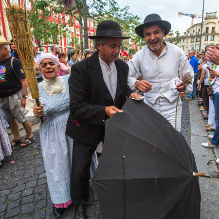 PORTO, PORTUGAL - JUN 25, 2017: Festival of St John (Festa de Sao Joao). Happens every year and has the status of the city's most important festival, yet it is relatively unknown outside the country.のeditorial素材