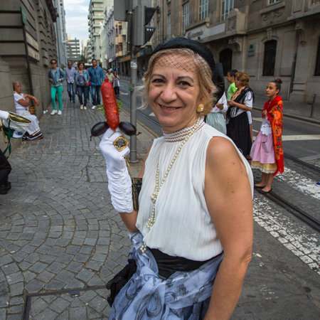 PORTO, PORTUGAL - JUN 25, 2017: Festival of St John (Festa de Sao Joao). Happens every year and has the status of the city's most important festival, yet it is relatively unknown outside the country.のeditorial素材