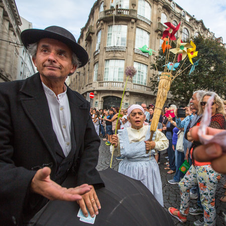 PORTO, PORTUGAL - JUN 25, 2017: Festival of St John (Festa de Sao Joao). Happens every year and has the status of the city's most important festival, yet it is relatively unknown outside the country.のeditorial素材