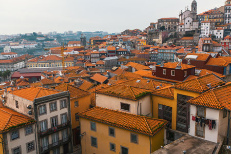 Bird's-eye view roofs old downtown of Porto, Portugal.のeditorial素材