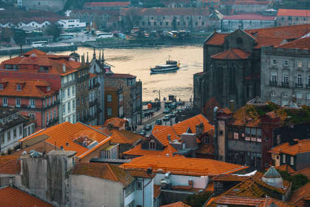 Douro river and Ribeira, old Porto downtown, Portugal.の写真素材