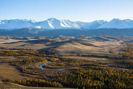 North-Chui ridge of Altai mountains and Kuraiskaya steppe, Altai Republic, Russia.の写真素材