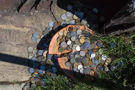 Ritual sacrifice near petroglyphs in the Tract Kalbak-Tash in Altai mountains, Russia.の写真素材