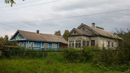 Typical wooden rural house in Northern Karelia, Russia.の写真素材