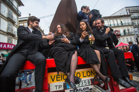 PORTO, PORTUGAL - MAY 9, 2017: Queima Das Fitas Parade - traditional festivity of students of Portuguese universities. Porto's Queima was the first to reborn after the 1974 revolution.のeditorial素材