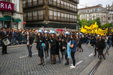 PORTO, PORTUGAL - MAY 9, 2017: Participants of Queima Das Fitas Parade - traditional festivity of...