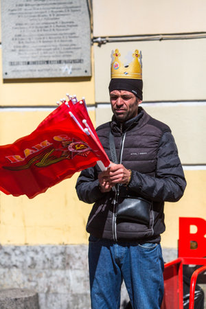 ST. PETERSBURG, RUSSIA - MAY 9, 2018: During Immortal Regiment march in the Victory Day celebrations, marking the 73rd anniversary of the victory over Nazi Germany in World War Two.のeditorial素材