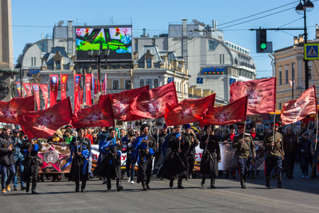 ST. PETERSBURG, RUSSIA - MAY 9, 2018: During Immortal Regiment march in the Victory Day celebrations, marking the 73rd anniversary of the victory over Nazi Germany in World War Two.のeditorial素材