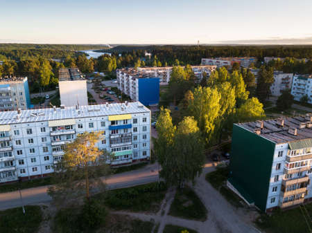 Top view of the houses in urban-type settlement, Nikolskiy, Leningrad region, Russia.の写真素材