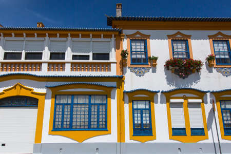 Facade of house in Costa Nova, Aveiro, Portugal.の写真素材