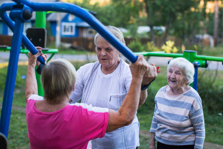 NIKOLSKY /LENINGRAD.REG, RUSSIA - YUL 30, 2018: Participants of action of "Second Breath" sports club for pensioners, supported by the Russian Railways charity Fund "Honor"のeditorial素材