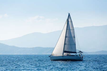 Greece sailing yacht boat at the Sea. Luxury cruise yachting.の写真素材