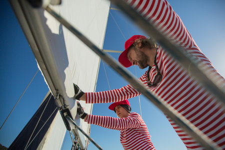 METHANA, GREECE - OCT 7, 2018: Sailors participate in sailing regatta 20th Ellada Autumn 2018 among Greek island group in the Aegean Sea, in Cyclades and Saronic Gulf.のeditorial素材