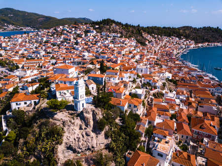 Top view of houses on Poros island, Aegean sea, Greece.の写真素材