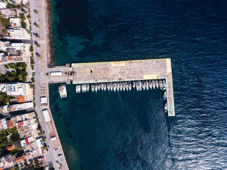 Aerial view of sailing yaht marina in Aegean sea, Greece.の写真素材