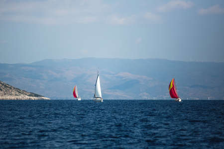 Sailing boats during yacht regatta in the Aegean Sea, Greece.の写真素材
