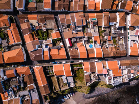 Bird's eye view of the roof houses on San Miguel island, Azores, Portugal.の写真素材