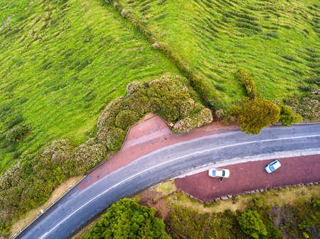 Top view of mountain road on Sao Miguel island, Azores - Portugal.