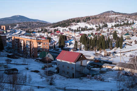 View of Sheregesh urban-type settlement in Mountain Shoria. Siberia - Russia.の写真素材