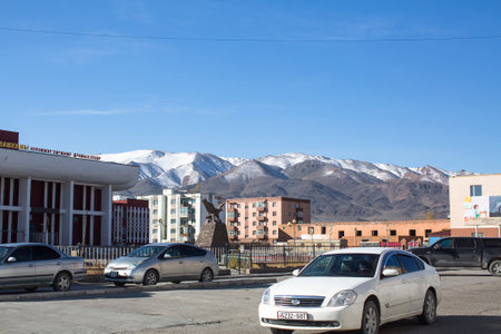 OLGII, MONGOLIA - SEP 30, 2017: On the streets of the city. It is the westernmost city of Mongolia and the most remote city from the capital of Ulaanbaatar.のeditorial素材