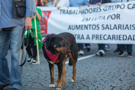 PORTO, PORTUGAL - MAY 1, 2019: Celebration of May Day in the Oporto centre. General Confederation of Portuguese workers, traditionally associated with the Communist party, has 800.000 members.のeditorial素材