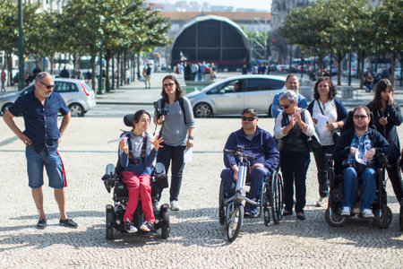PORTO, PORTUGAL - MAY 5, 2019: Manifesto for Independent Life (the march of disabled people) Demanding compliance with rights in terms of personal assistance, housing, employment, education, transportのeditorial素材
